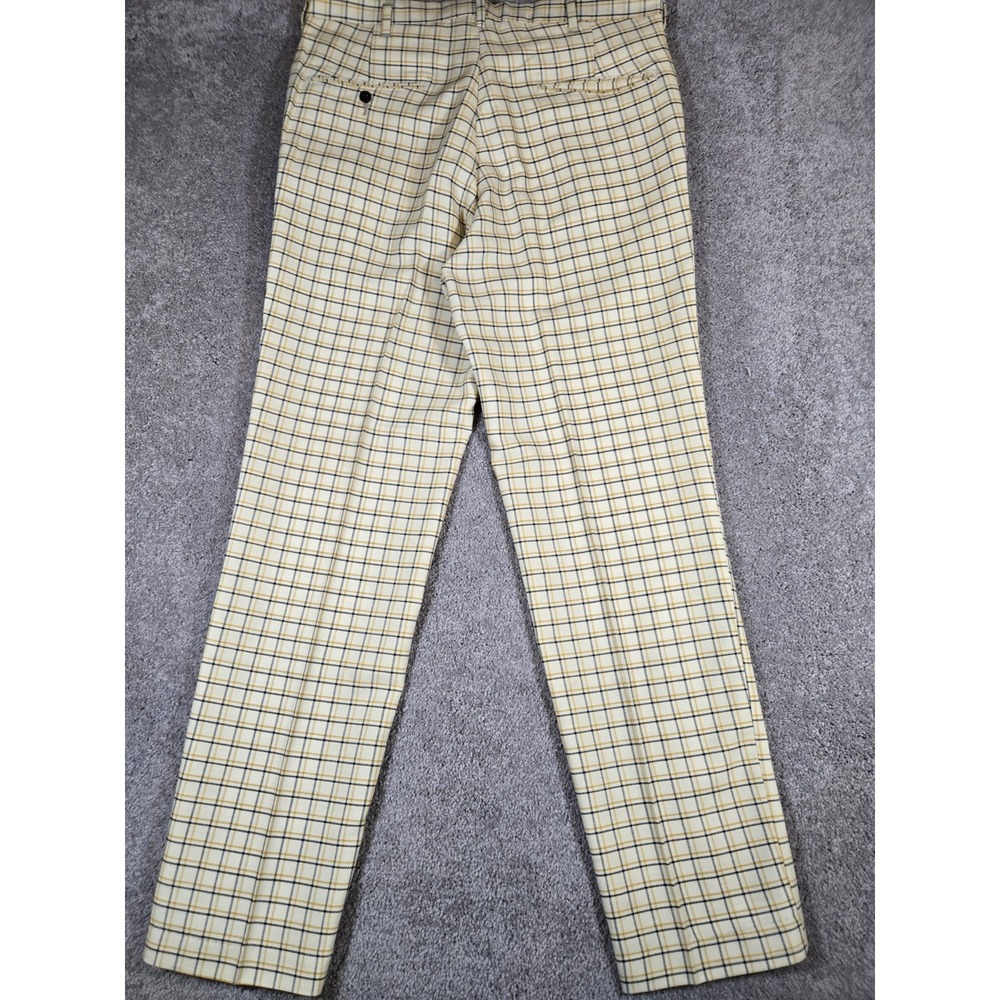 Vintage 70s Koraton Men's Plaid Yellow White Retro Perm Press Never Iron Pants - Picture 7 of 9